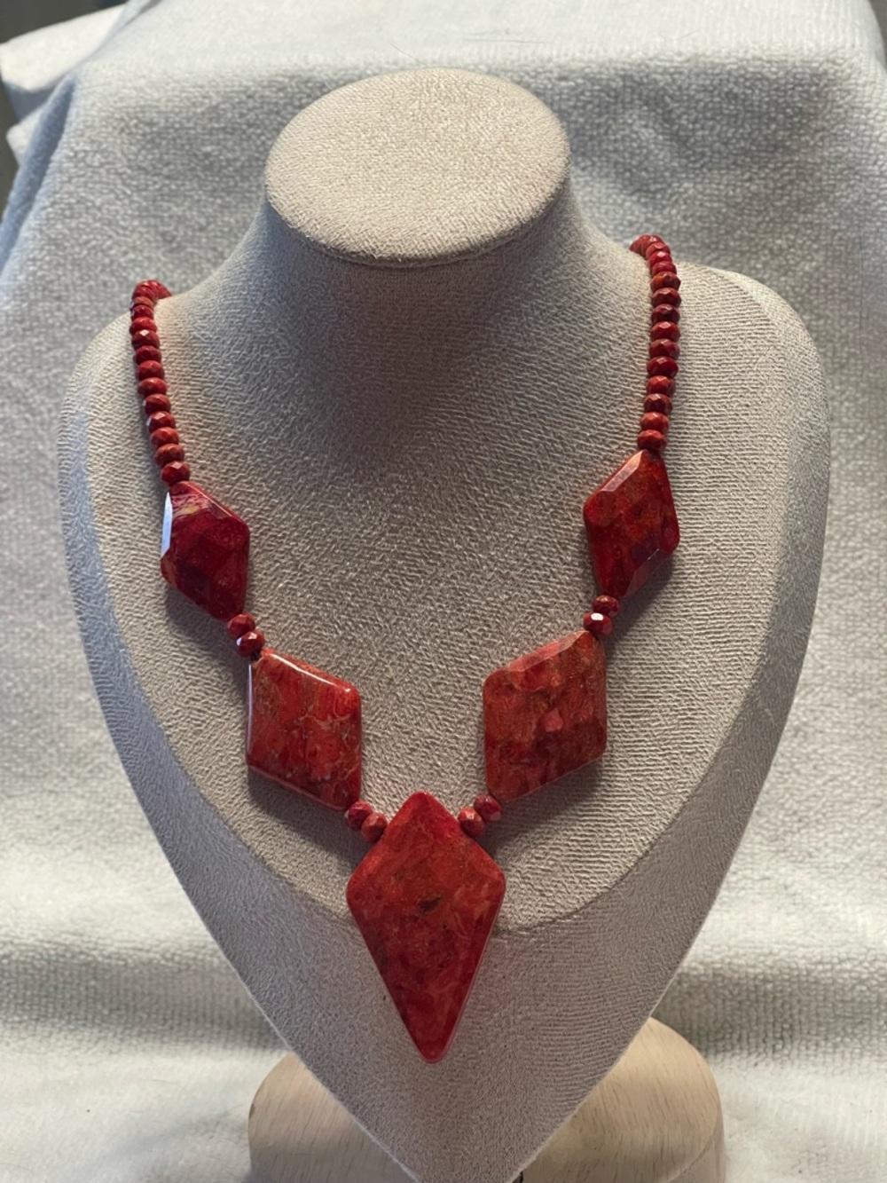 Red Jasper Statement Stone Pendant Necklace - Women Jewelry - Picture 3 of 5